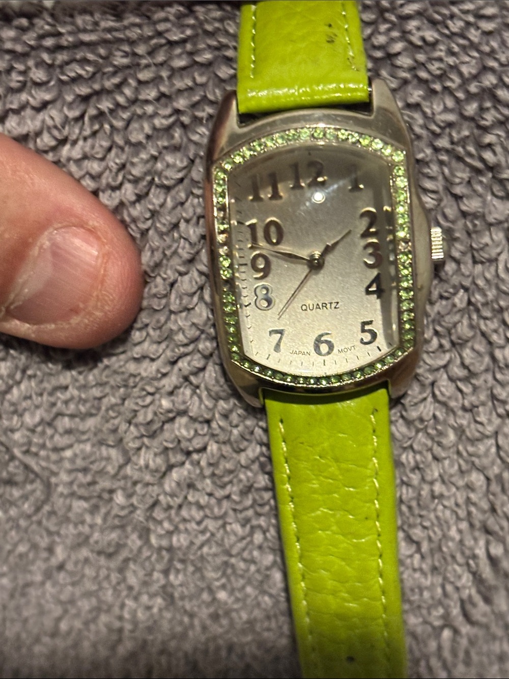 Women’s Crystal-Trim Quartz Watch with Neon Green Strap